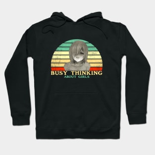 Busy Thinking About Girls - Funny Lesbian Anime - Retro Sunset Hoodie